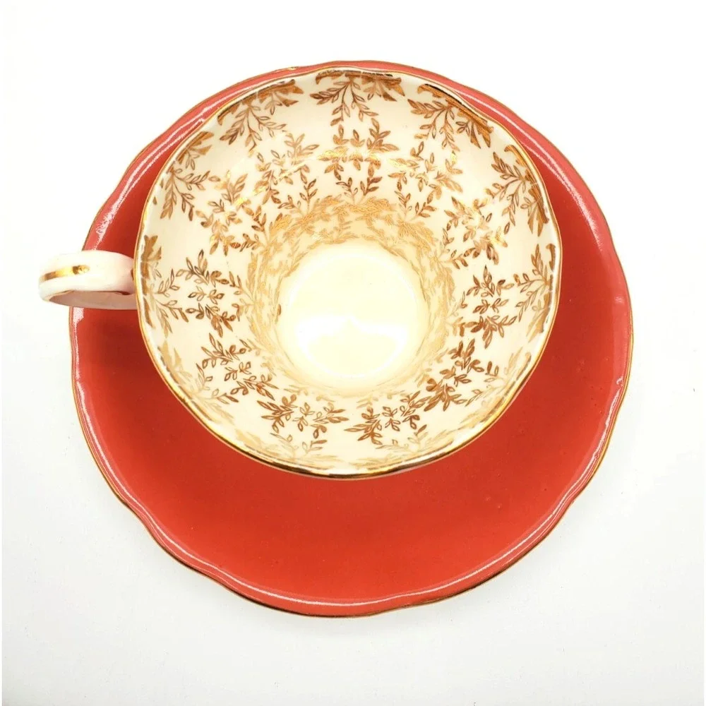 Vintage Aynsley Cup & Saucer #559 Orange & Gold Tone Tea Cup